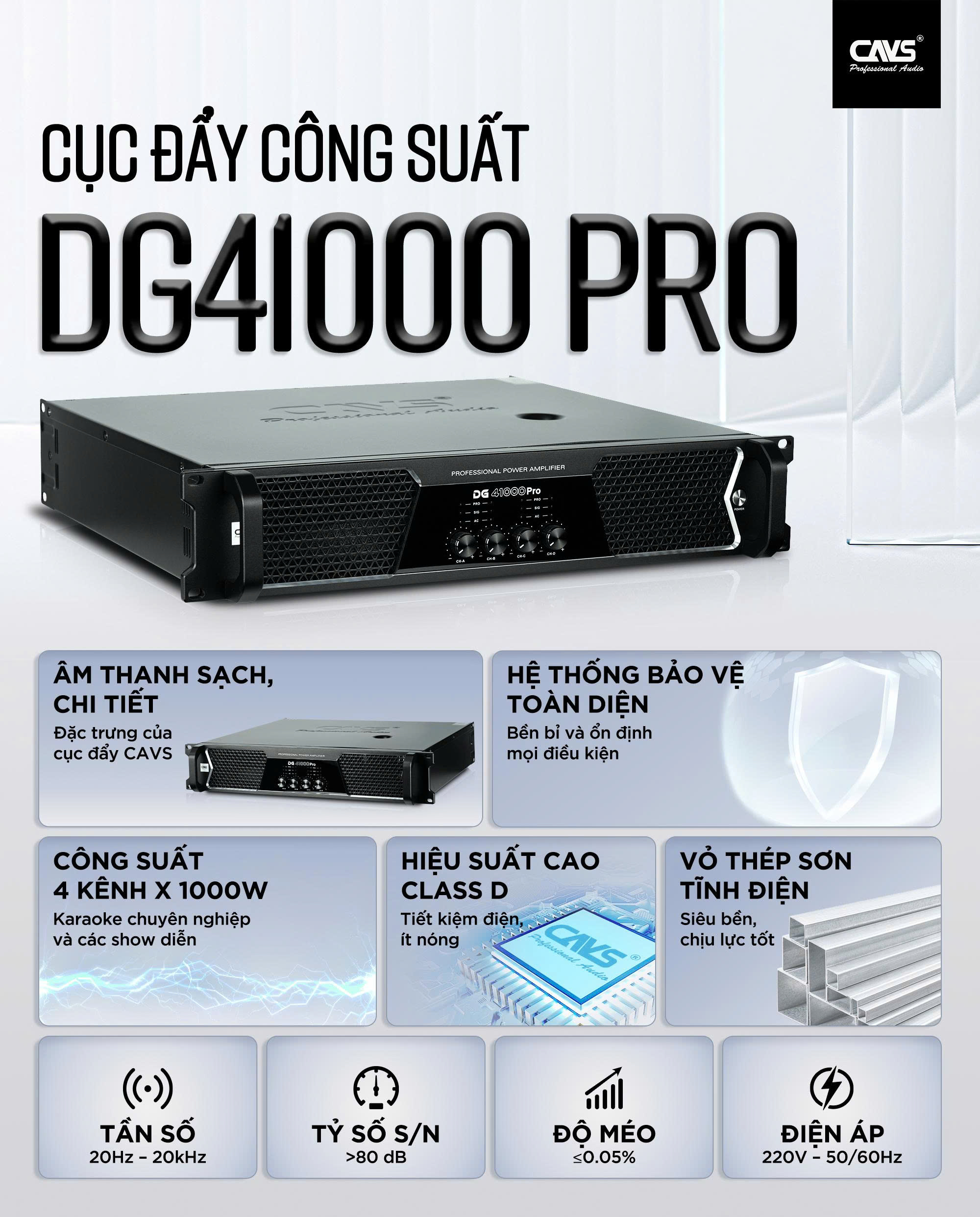 Cục đẩy công suất CAVS DG41000Pro 4 kênh Class D 