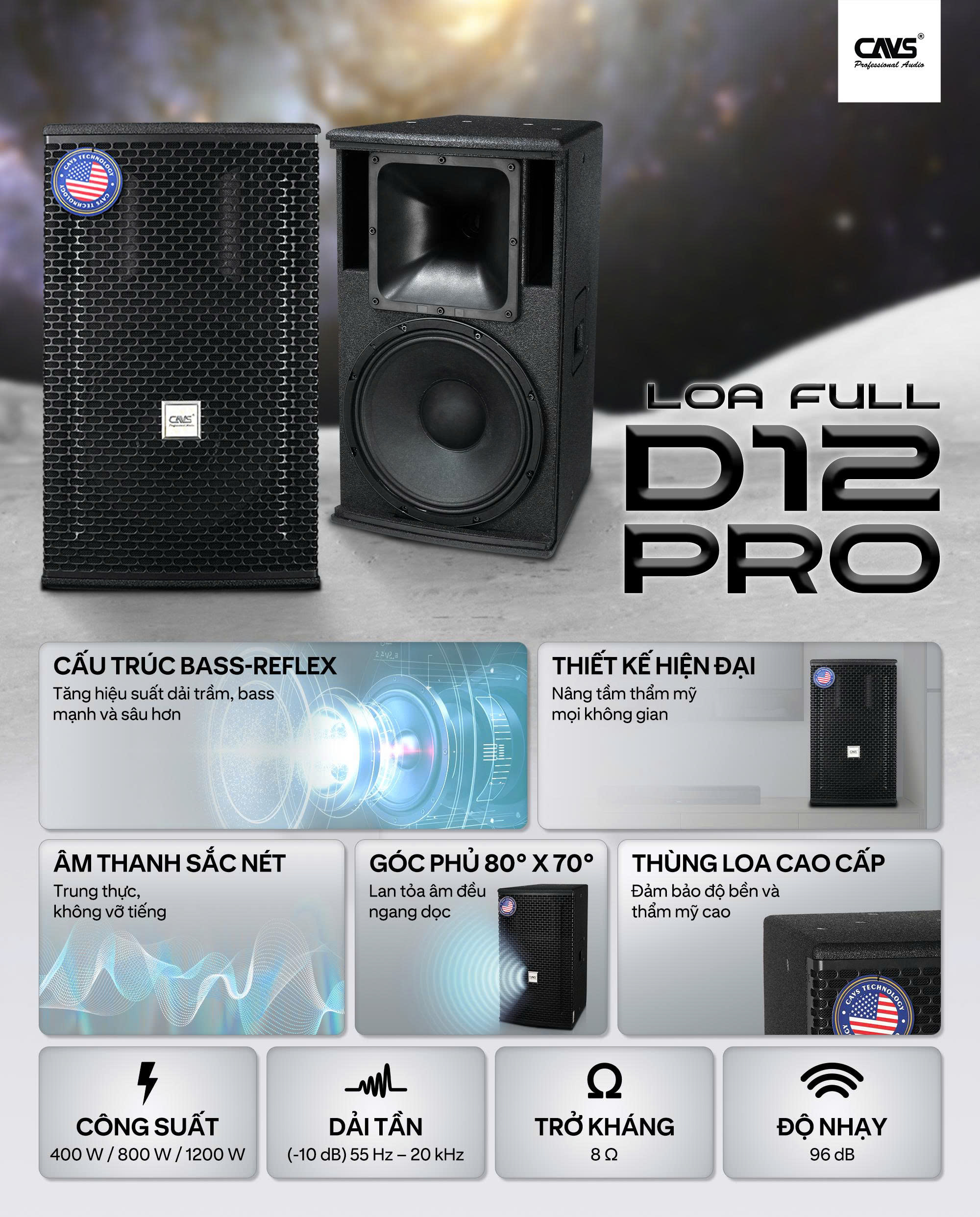 Loa Karaoke D12PRO CAVS – Dòng Loa Full-range 12 Inch Cho Trải Nghiệm Âm Thanh Chuẩn Mực